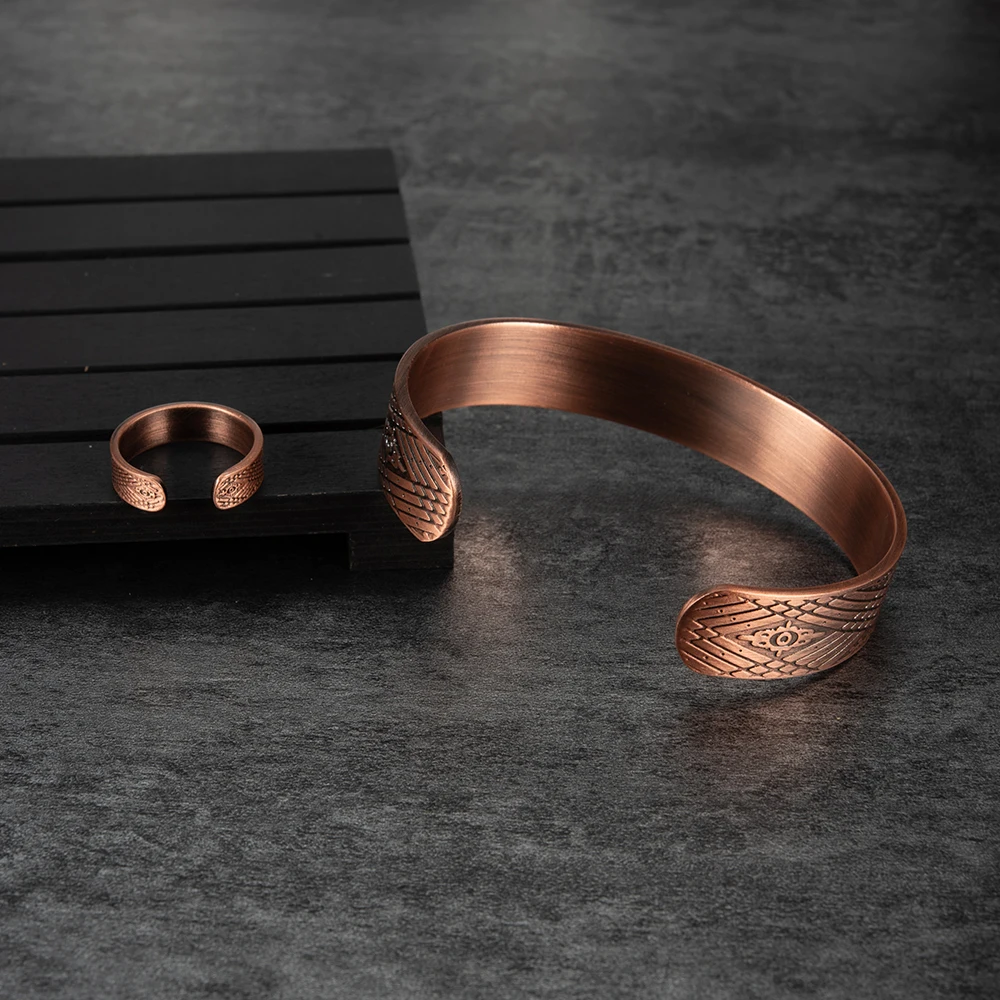 Meathly Magnetisches Schmuckset aus reinem Kupfer, Vintage, verstellbarer Armbandring für Männer, größenverstellbar, Gesundheits- und Arthritis-Schmuckset für Frauen und Männer_voghion.com