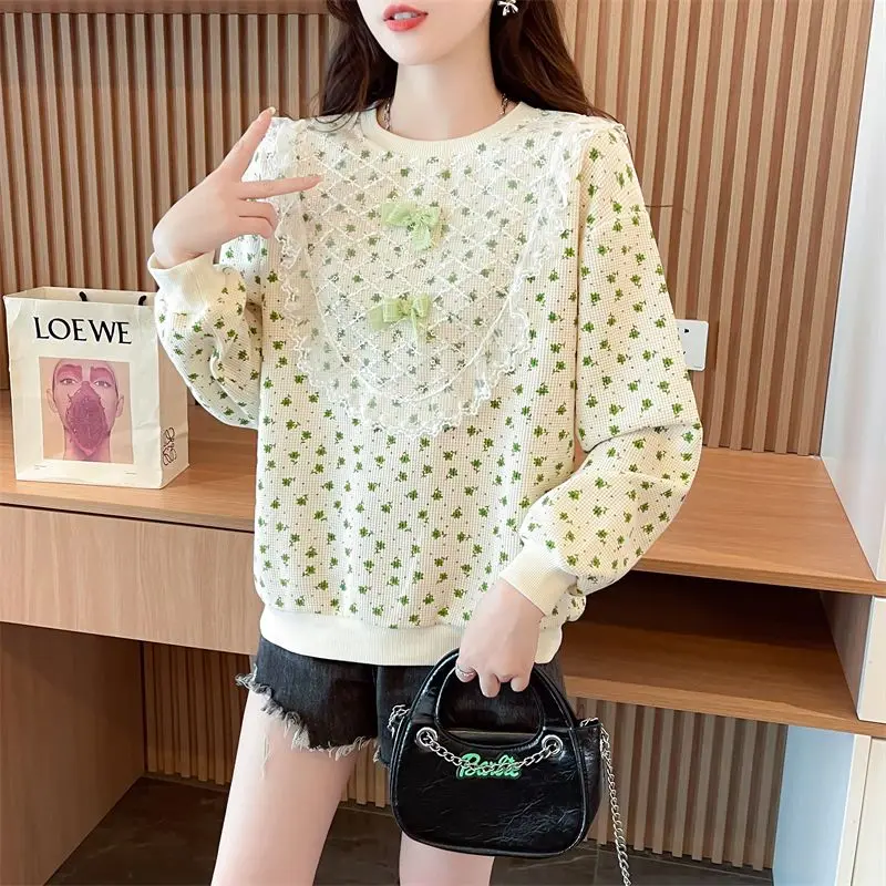 Sweatshirt Feminine Lace Slimming Versatile Age-Reducing Pullover Top 5