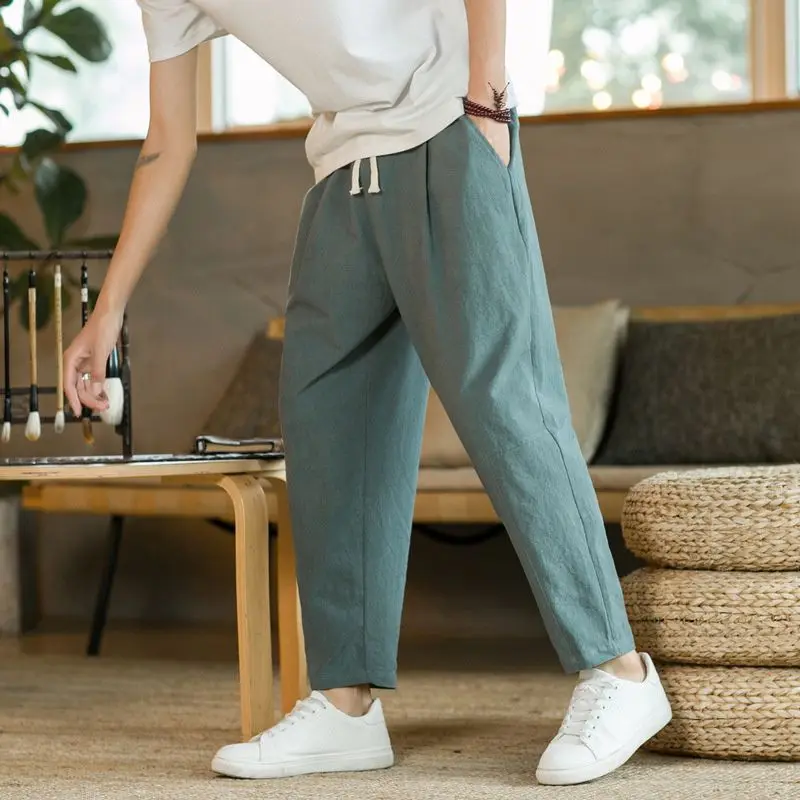 

Solid Color Straight Pants Loose New Casual Pants Fashion Streetwear Summer Spring Cotton Linen Men's Trousers Thin Breathable
