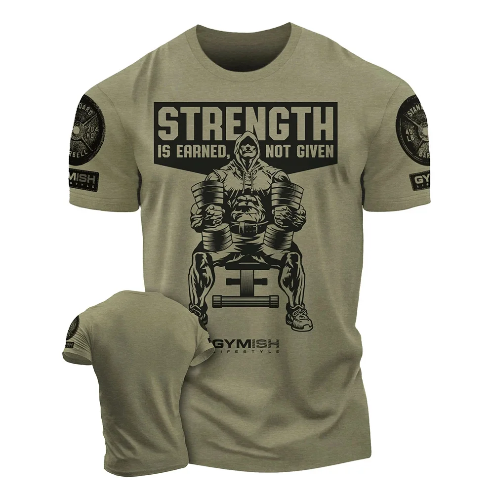 

Men's T-Shirt Strength Earned Workout 3D Print T-Shirts Funny Gym Short Sleeves Muscle Man Tough Guy Oversized Men Clothing Tops