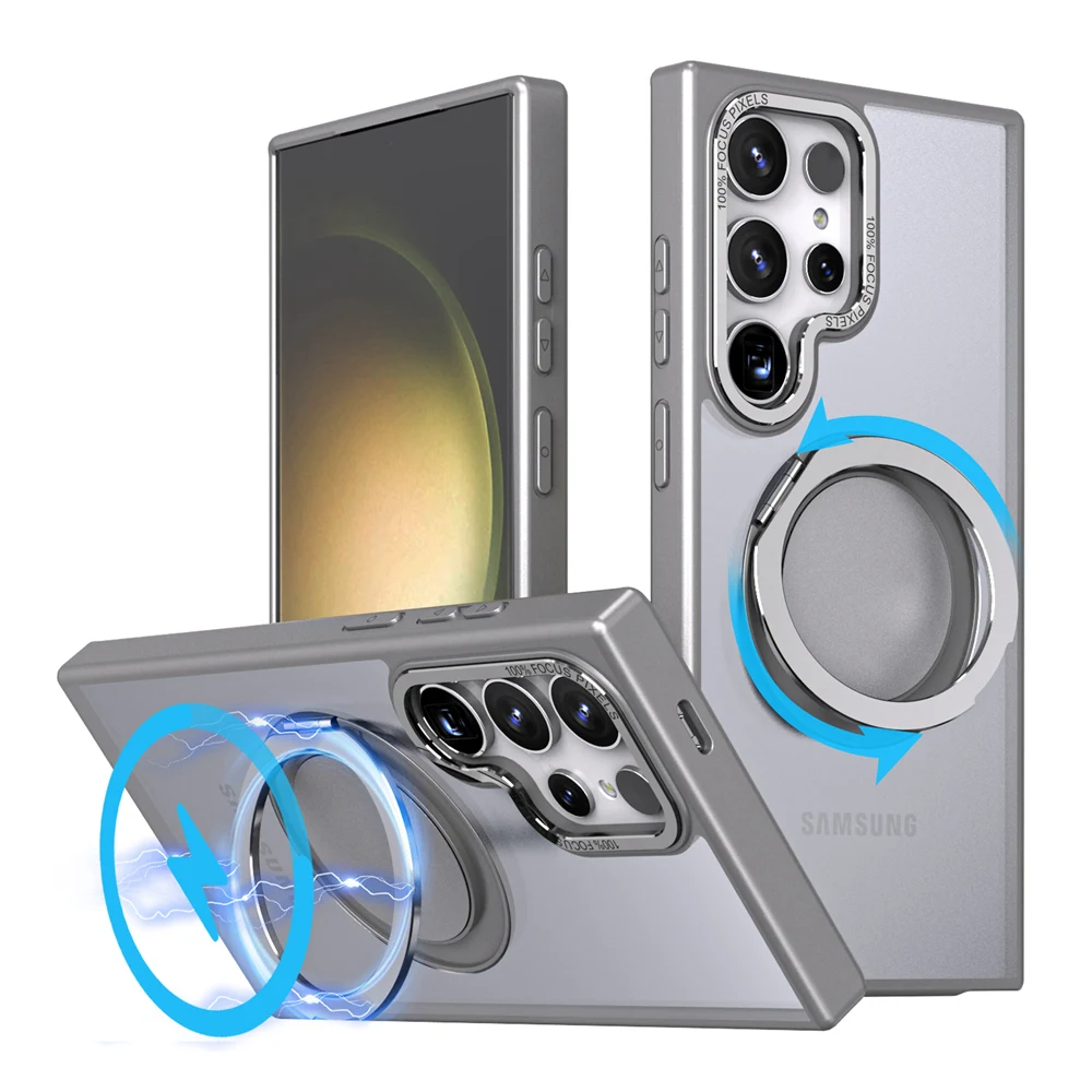 KEYSION Matte Hülle für MagSafe für Samsung Galaxy S24 Ultra 5G S24+ S23 FE 360° ° Rotierende magnetische Ring-transparente Telefonabdeckung – Detail 16
