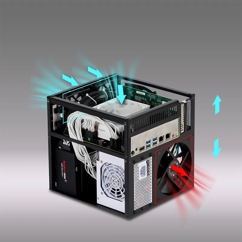 4베이 NAS 인클로저, MATX/ITX 마더보드 호환, SATA 백플레인, 3.5인치/2.5인치 드라이브 베이, SFX 파워 서플라이 지원