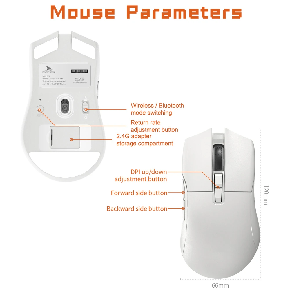 Motospeed Darmoshark N3 Gaming Mouse USB Bluetooth Wired 2.4GHz Wireless Mouse Optical Sensor PAW3395 26000DPI For Laptop Gamer