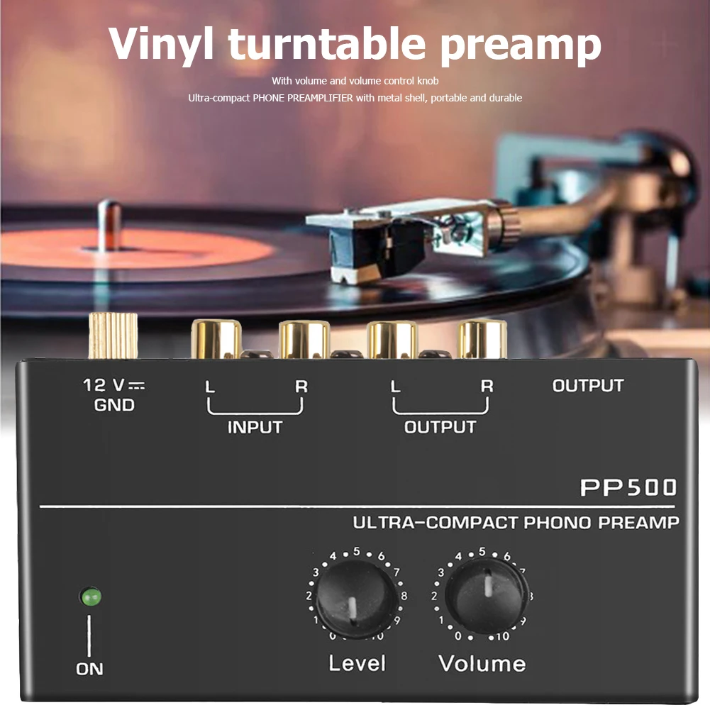 Phono Preamp pre Amp Preamplifier with Level Volume Control RCA Input Output 1/4" TRS Output Interfaces for LP Vinyl Turntable