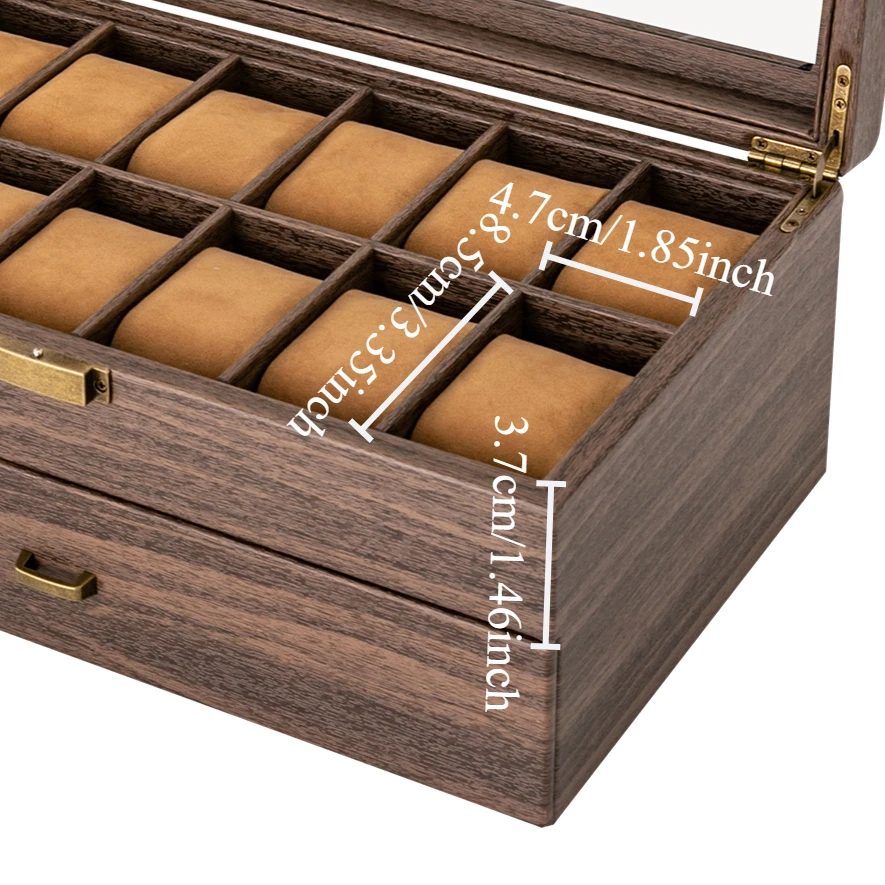 Luxury 24-Compartment PU Leather Watch and Jewelry Organizer with Glass Lid and Soft Pi... - SKU JO000945 - UGI Packaging