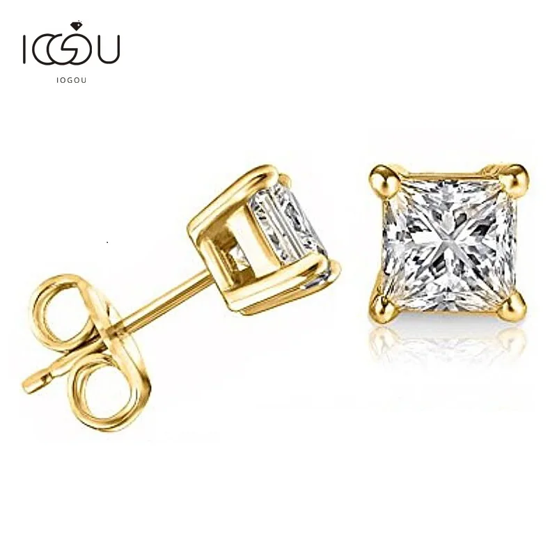 

IOGOU Square Stud Earrings Silver 925 Sterling For Women Men Zirconia Diamond Earring Engagement Wedding Bridal Jewelry Gifts