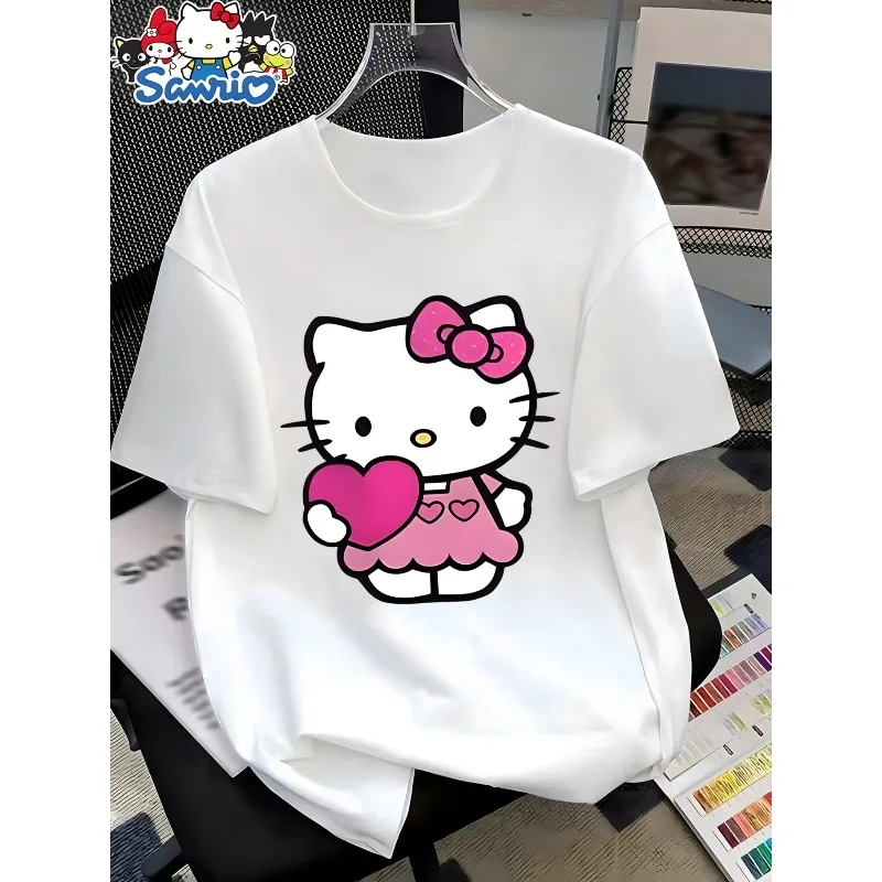 The New Hello Kitty Design Is A Cute Cartoon T-shirt Suitable for Casual and Sporty Daily Cotton Round Neck Women's Y2K T-shirt 3