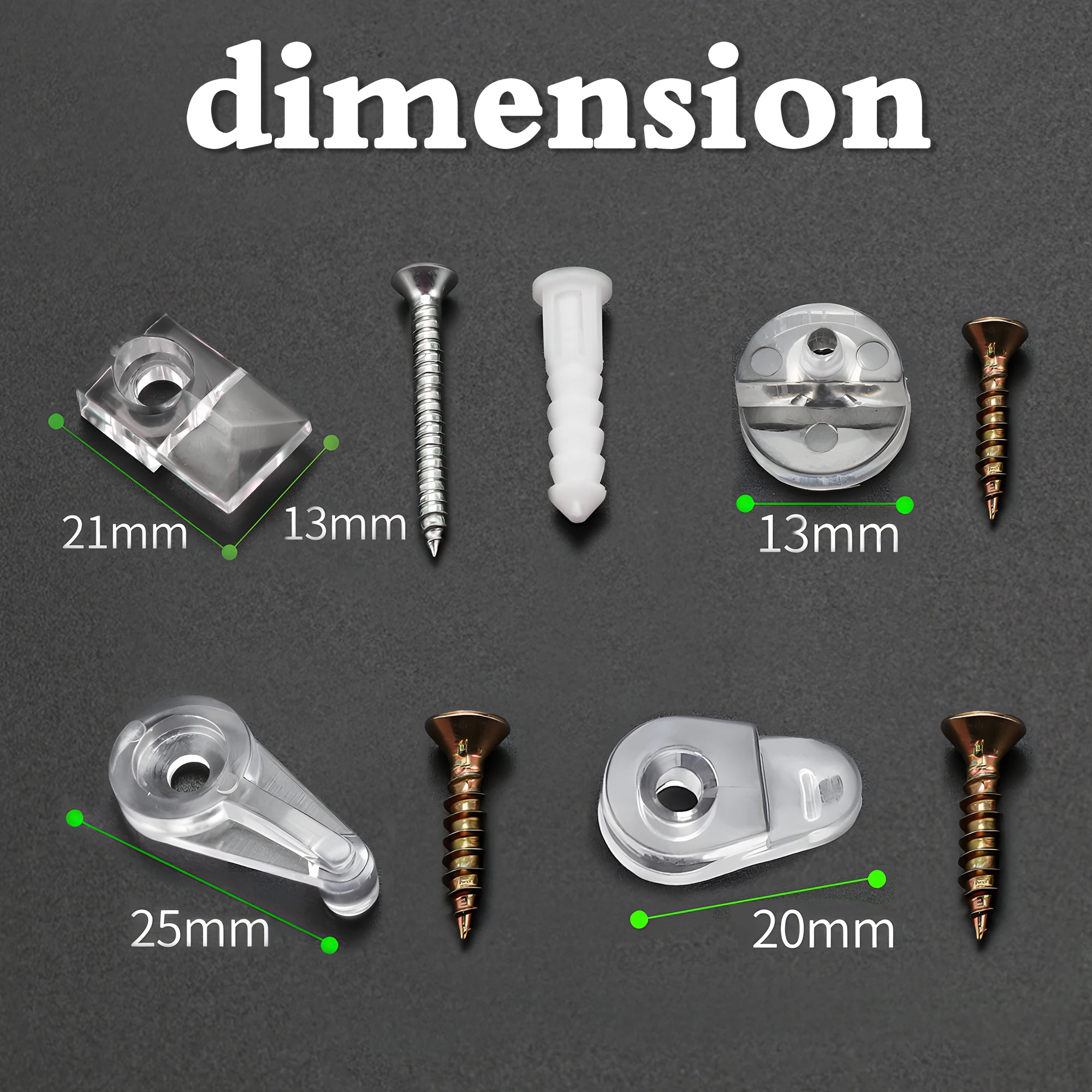 Mirror Fixing Kit 20 sets Mirror Glass Retainer Clips Mounting Holders for Frameless Cabinet Doors