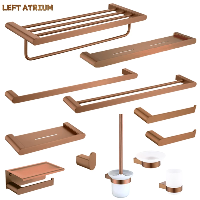 ชั้นวางติดผนังสีโรสโกลด์ขัดเงา ที่แขวนกระดาษชำระ ที่แขวนผ้าเช็ดตัว ราวแขวนผ้าเช็ดตัว ตะขอแขวนเสื้อคลุม อุปกรณ์เสริมในห้องน้ำ 1