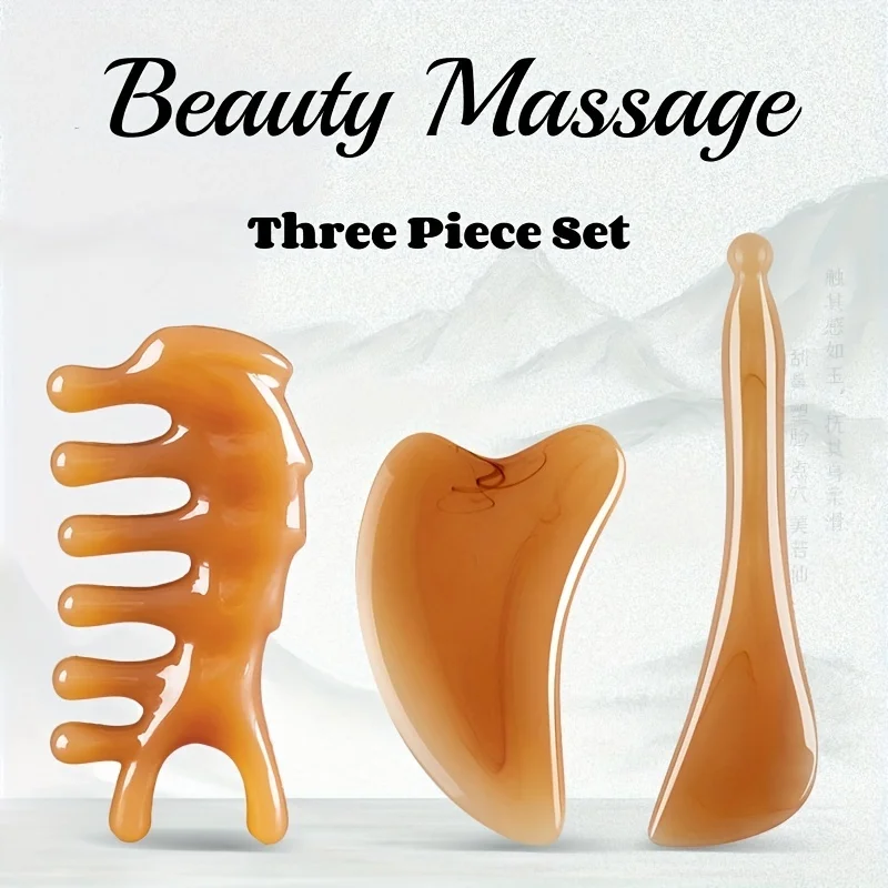 3pcs Massage Scraper, Gua Sha Board,Facial Massage Stick,Shaving Pad For Nose, Face &Scalp Massage, Skin Care,Muscle Relaxation 3pcs natural green stone jade roller facial massage roller guasha board jade face massager real jade gouache scraper face roller