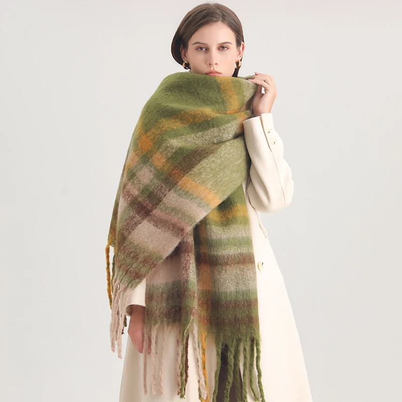 

Winter Elegant Cashmere Plaid Shawl Scarf for Women Warm Blanket Bufanda Female Pashmina Large Tassel Scarves Poncho Echarpe New