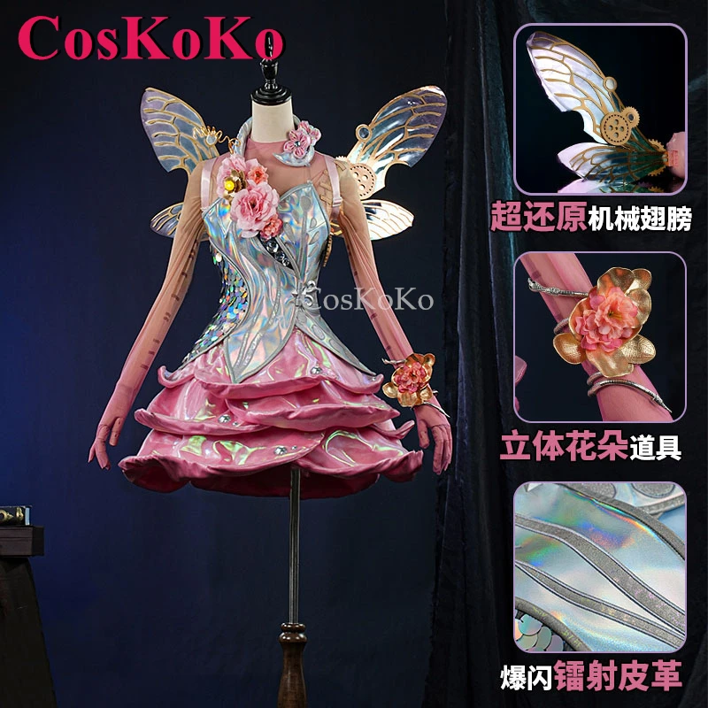 CosKoKo 트레이시 레즈닉/메카닉 코스프레 게임, 신원 V 코스튬 꽃, 시들지 않는 원피스 할로윈 파티 역할극 의류