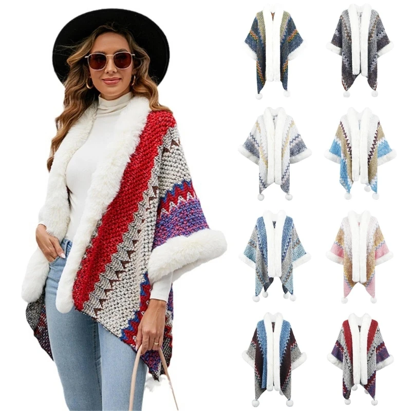 

Модный зимний вязаный свитер с рукавами «летучая мышь», пончо, накидка, кардиган, P8DB