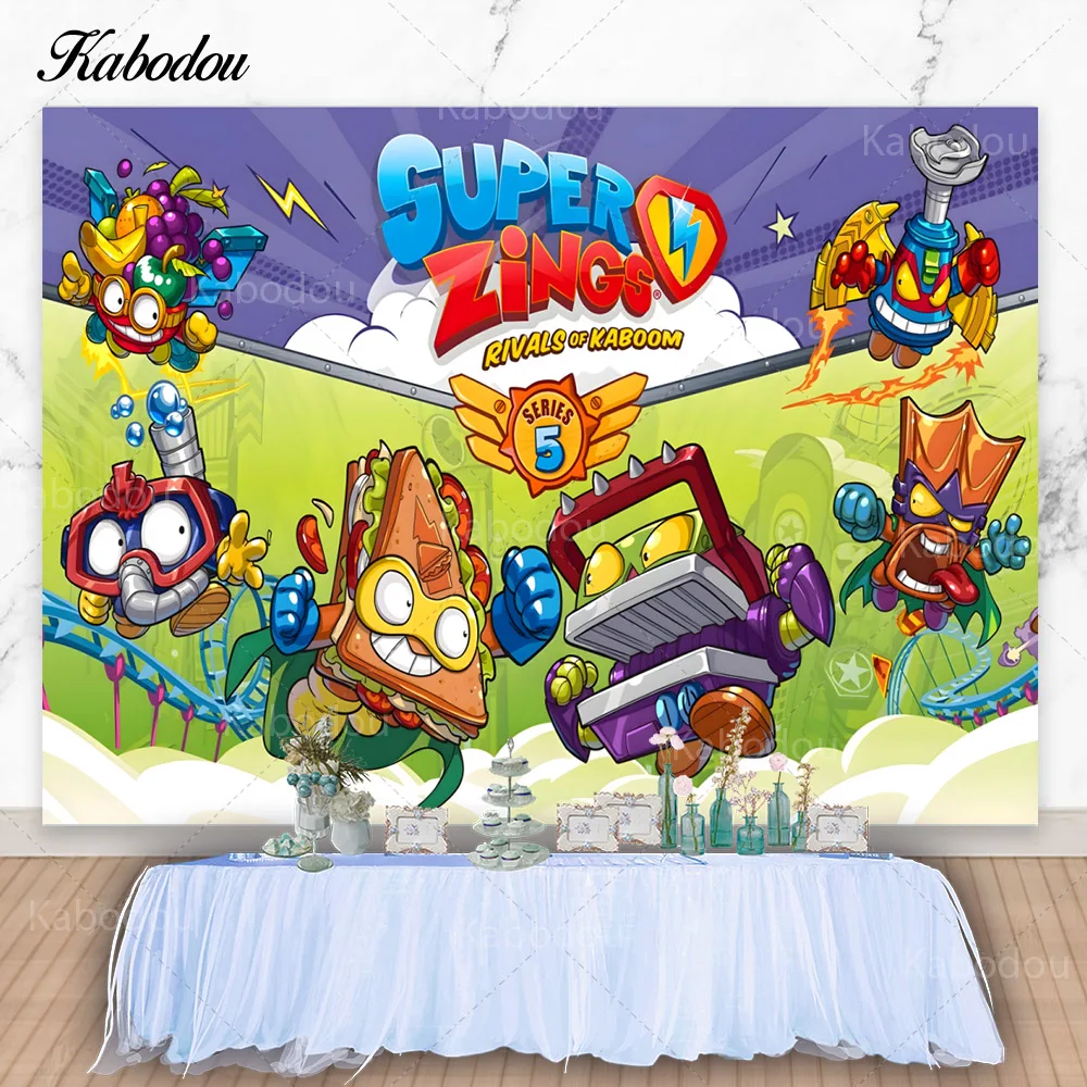 Kabowou Super Zings Photo Background Happy Birthday Photography Background Cartoon For Boys Decorations Vinyl Banner
