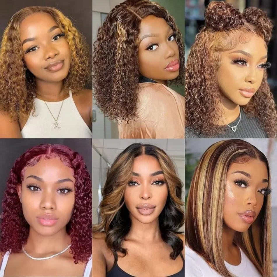Glueless Lace Wigs Bob Wig Human Hair 100% Deep Wave Short Human Hair Wigs Highlight 5X5 Hd Lace Closure Wig Pre Plucked Pre Cut
