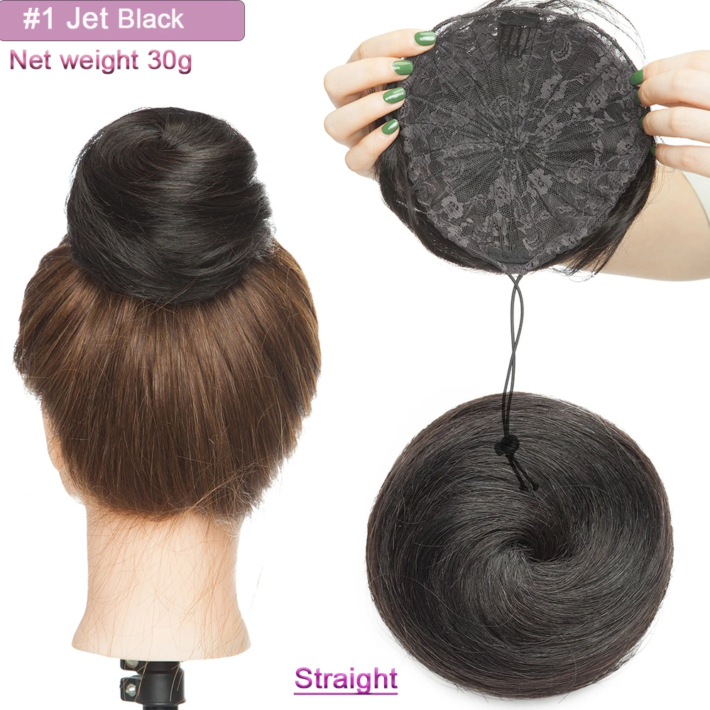 SEGO 100 % Echthaar-Dutt-Verlängerung, Donut-Chignon-Haarteile für Damen und Herren, Instant-Up-Do-Dutt-Haargummis mit Kordelzug – Detail 9