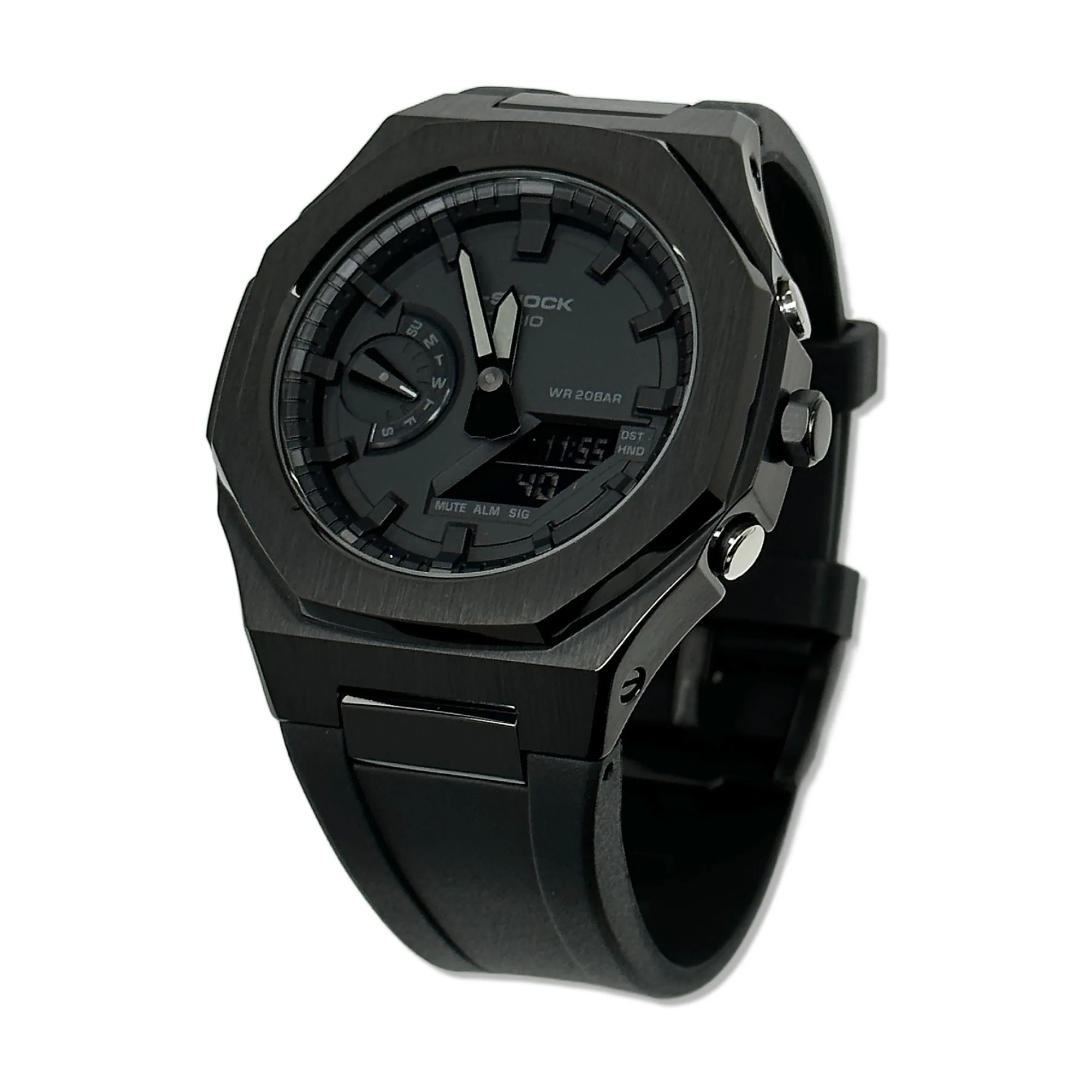 Hontao Ga2100 Casioak 5Th Gen Custodia In Acciaio Inossidabile Nero Con Cinturino In Gomma Fluorurata Corona Per Casio G Shock Ga-2100/B2100/2110