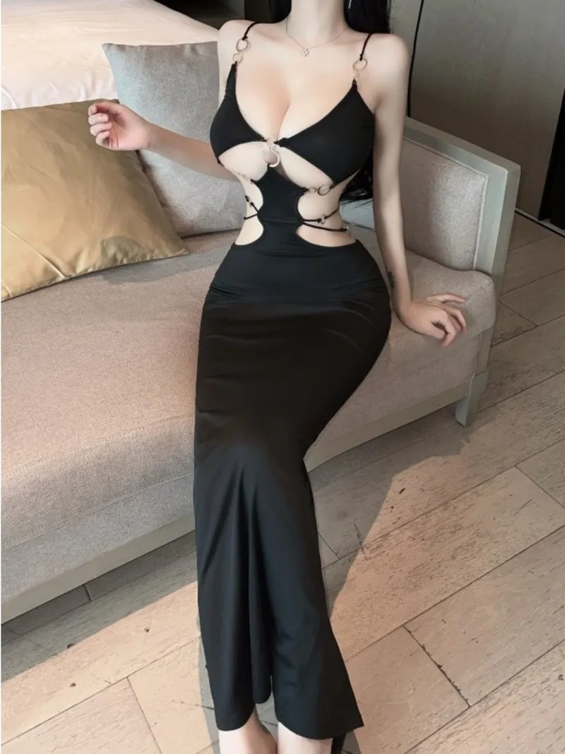 

Женское ажурное платье, длинное черное асимметричное платье, привлекательное облегающее Платье макси с открытой спиной для девушек, модель 8MWQ, 2023