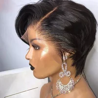 Cheveux birmans partie latérale coupe lutin perruques droites courte Bob perruque de cheveux 100% cheveux humains 13x4 dentelle avant perruques de cheveux humains couleur naturelle 2