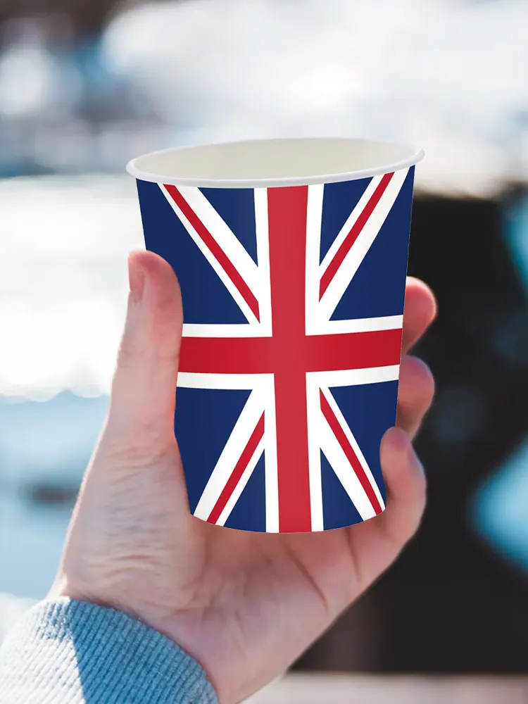 16pcs Britain Paper Plates Cups And Napkins, British Flag Paper Tableware Kit Union Jack Themed Plate Tissue Cups