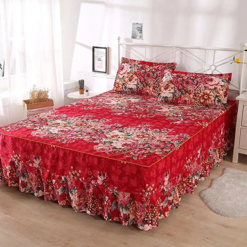 3PCS/Lot Bedspread Dress Set RUFFLES Bed Sheets King/Queen Size