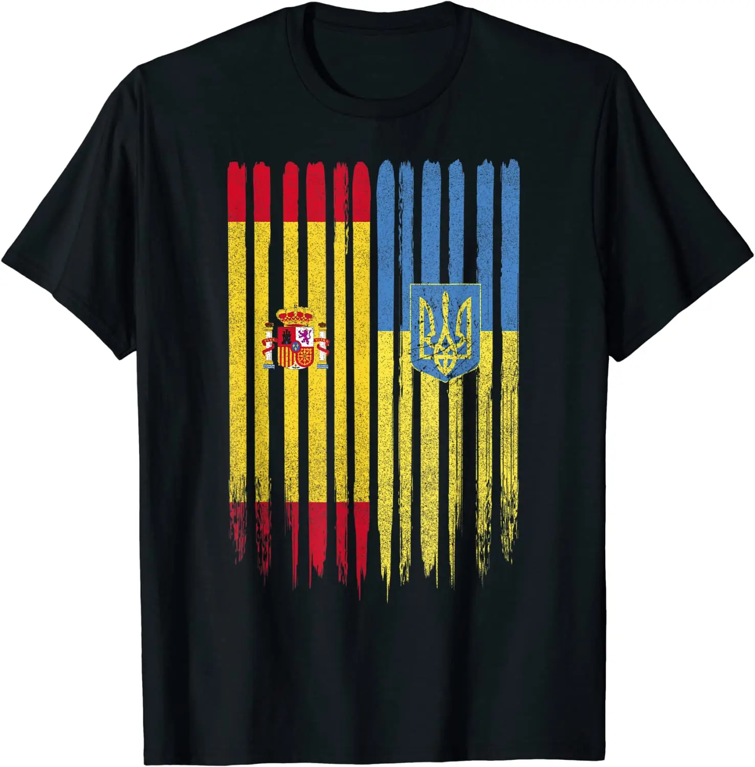 

Spain Ukraine Ukrainian Flag Trident Roots Men T-Shirt Short Sleeve Casual Cotton O-Neck Summer Shirt