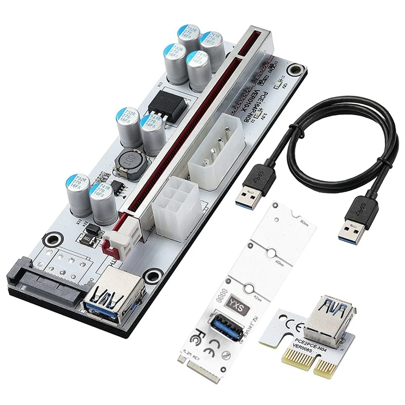 

PCIE Riser 1X To 16X (6PIN/SATA/4PIN)+M.2 To PCI-E Riser Card For Bitcoin GPU Mining Powered Riser Adapter Card