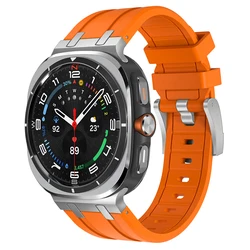 Luxury Sports Rubber Band - Premium Silicone Strap for Men's Watch, Curved End Design (Silver orange2)