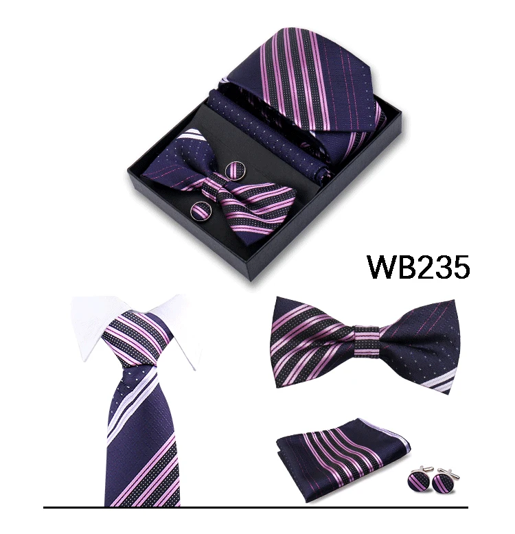 Huishi Hot Sale Herren Krawatte 6-teiliges Set Cashew-Druck Krawatten Manschetten knöpfe quadratisches Handtuch Schmetterling Bogen Business Krawatten Geschenk box – Detail 36
