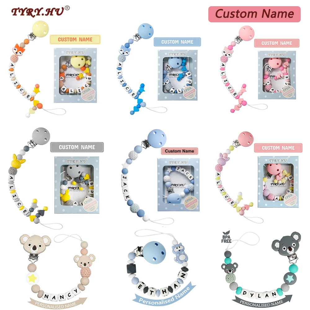 TYRY.HU 1pc DIY Silicone Baby Pacifier Clip Personalised Name Colorful Pacifier Chain Teething BPA Free Silicone Abacus Dummy oioi orthodontic silicone 2 pacifier aqua green