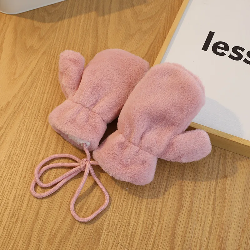 Girls Boys Warm Plush Thick Baby Gloves Winter Plus Coral Fleece Full Finger Gloves for 2-6Y