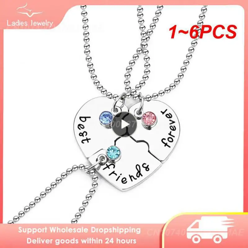 

1~6PCS Best Friends Foreverset Stitching Heart Pendant Necklace Three Colors Crystal Couple Friendship Necklace Gift