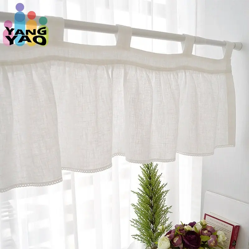 

White Short Sheer Kitchen Curtains Tier Rod Pocket French Cafe Window Curtain Privacy Semi Sheer Drapes for Home Bathroom TJ7026