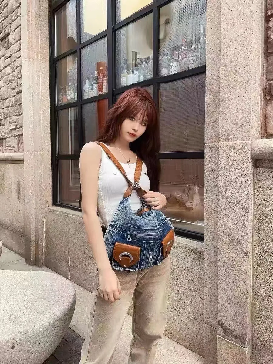 Denim Hobo Bag Women's Retro Shoulder Bag Student Leisure Style_voghion.com