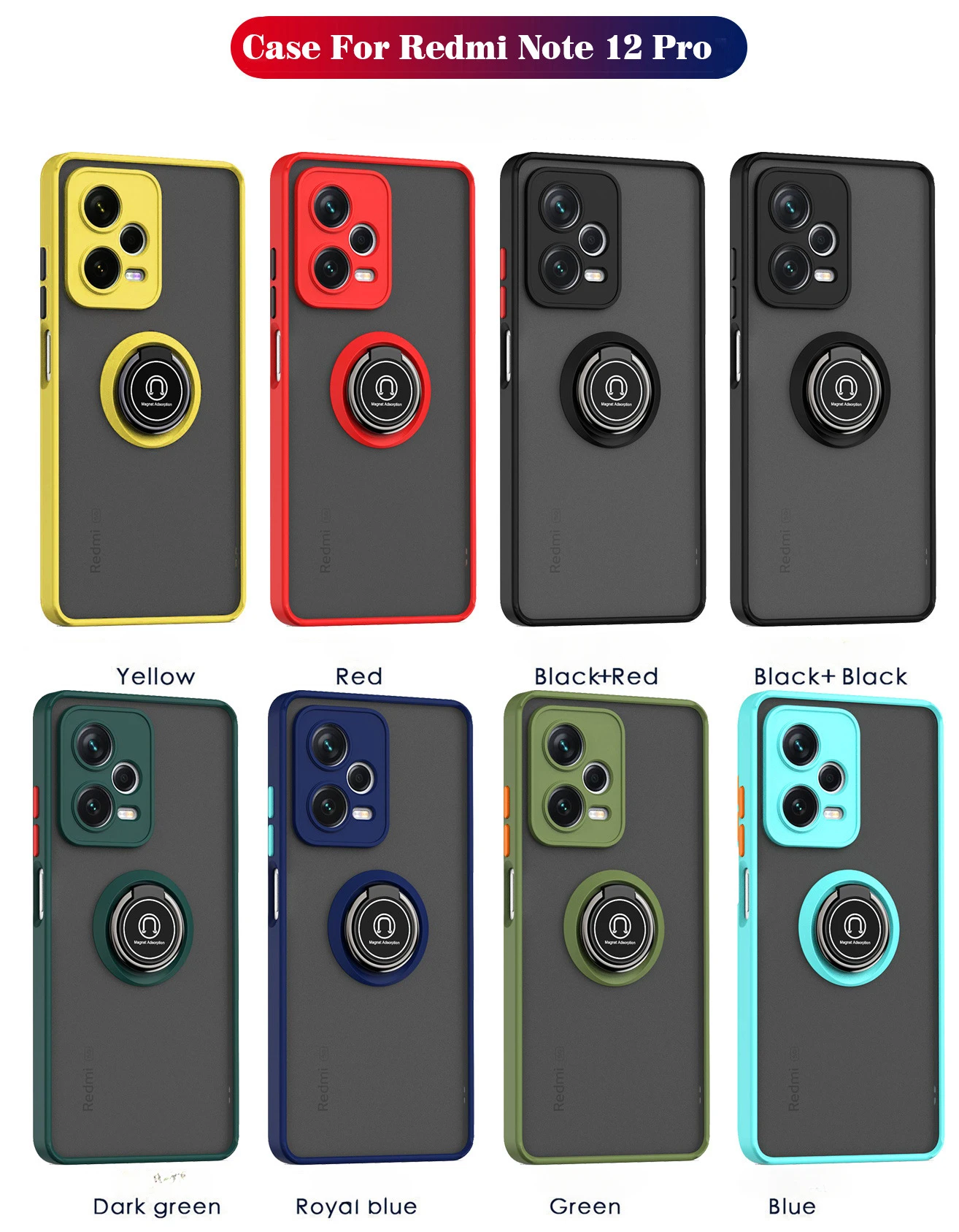 

360-degree Rotating Ring Bracket Magnetic Adsorption Suitable Case For IRedmi Note 12 Pro Protective Shell (TPU+PC+ With Ring)