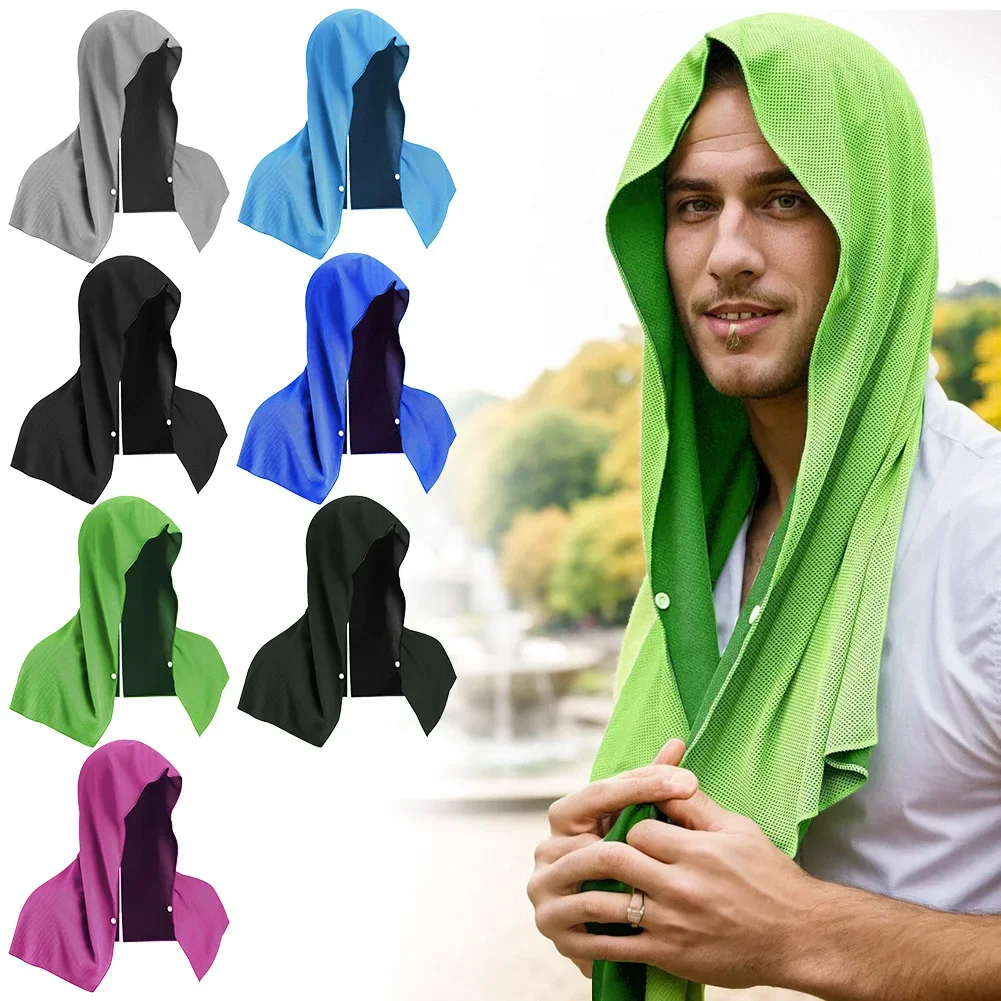 1Pc Cooling Hoodie Towel Beach Camping Gym Building Sun Protection Quick Drying Sports Cooling Sun Protection Towel Headband