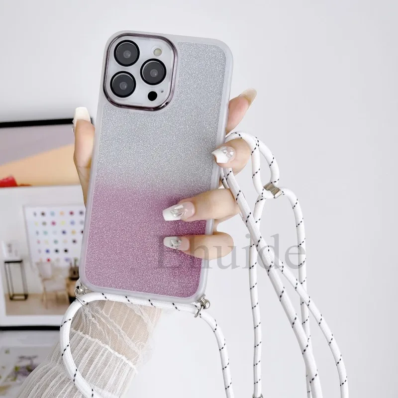 Luxury Crossbody Strap Neck Lanyard Case with Lens Protect and Glitter Finish