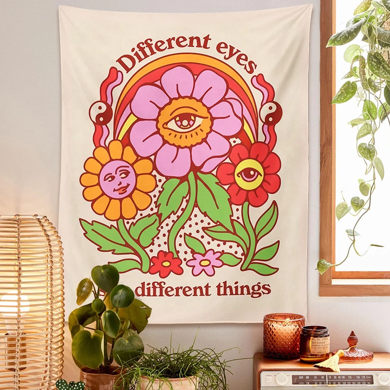 Flowers Eyes Tapestry Wall Hanging Boho different eyes Tapestry Rainbow flowers Ouija Wall Decor College Dorm Bohemian Decor tapestry decorations