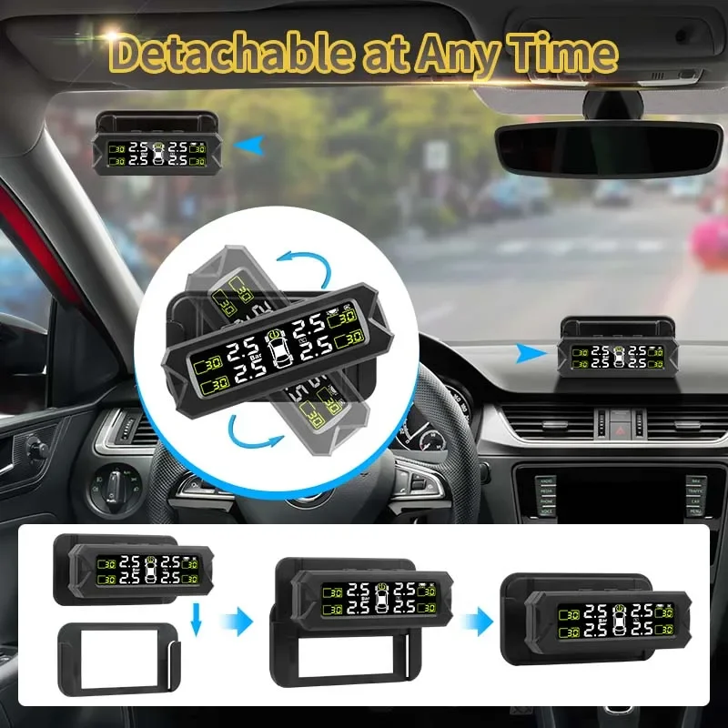 Car Tire Pressure Monitoring System Tyre Sensor Solar Charge Bracket 360 Adjustable IP68 Waterproof 6 bar