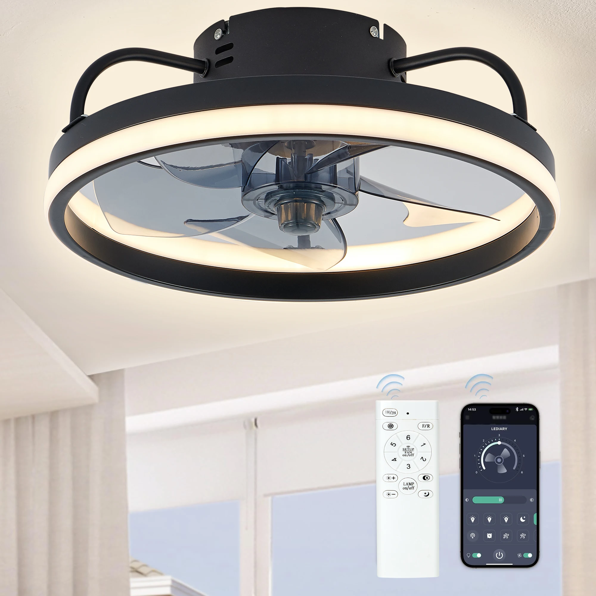 Lampadario LED con ventilatore con ventole a scomparsa