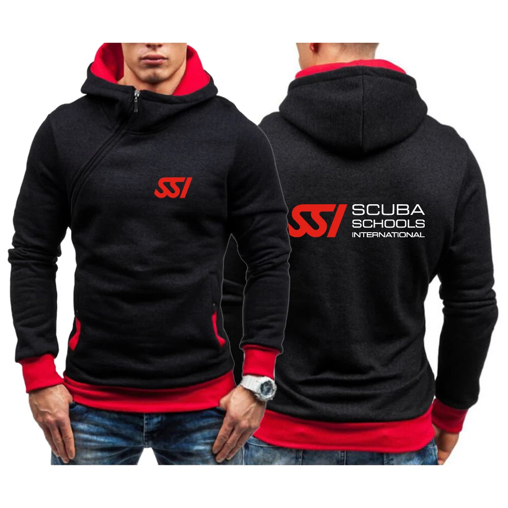 

Scuba Diving Dive SSI 2023 Brand Men's Spring and Autumn Hoodies New Slim Pullover Hoody for Diagonal Zipper Hood Sweatshirt