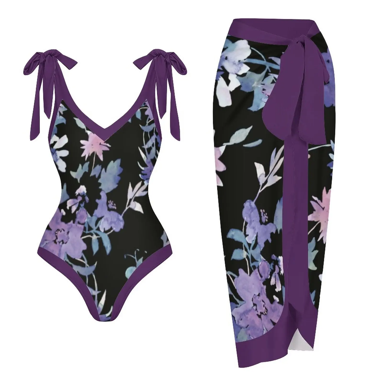 

Elegant Women's Swimsuit 2023 Sexy One-piece With Printed Swimsuit Long Skirt Set Bathing Suit Beach Outfits Biquini Bikini