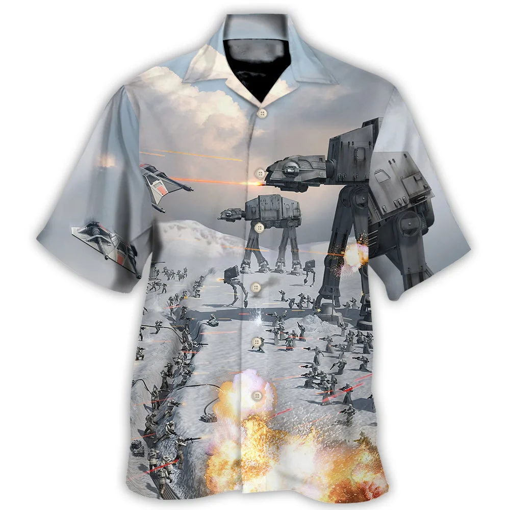 

Hawaiian Shirts for Men Cool Machine War Print Alien Shirts Fascinating Beach Short Sleeve Summer Casual Button Up Hawaii Shirts