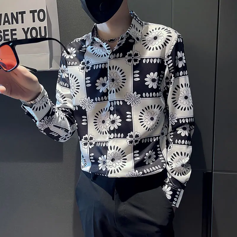Casual and Comfortable Long-Sleeved Shirt for Men with Single-Breasted Print Pattern