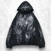 Y2K Cardigan Sports American Hooded Jacket Men's 2000 Autumn Hip-Hop Street Niche Loose Gothic Retro Grunge Casual Couple Tops 1
