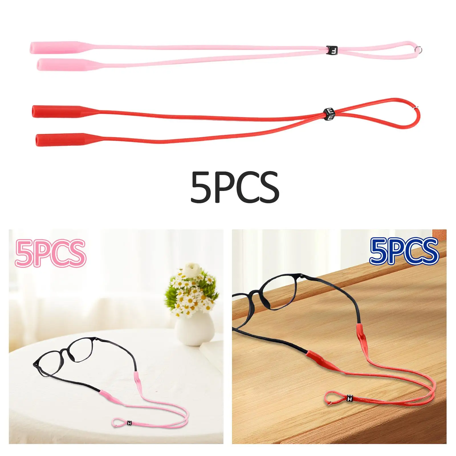 5Pcs Glasses Strap Neck Lanyard Silicone Sunglasses Lanyard Adjustable Comfortable Sunglass Strap for Adult Kids Men and Women