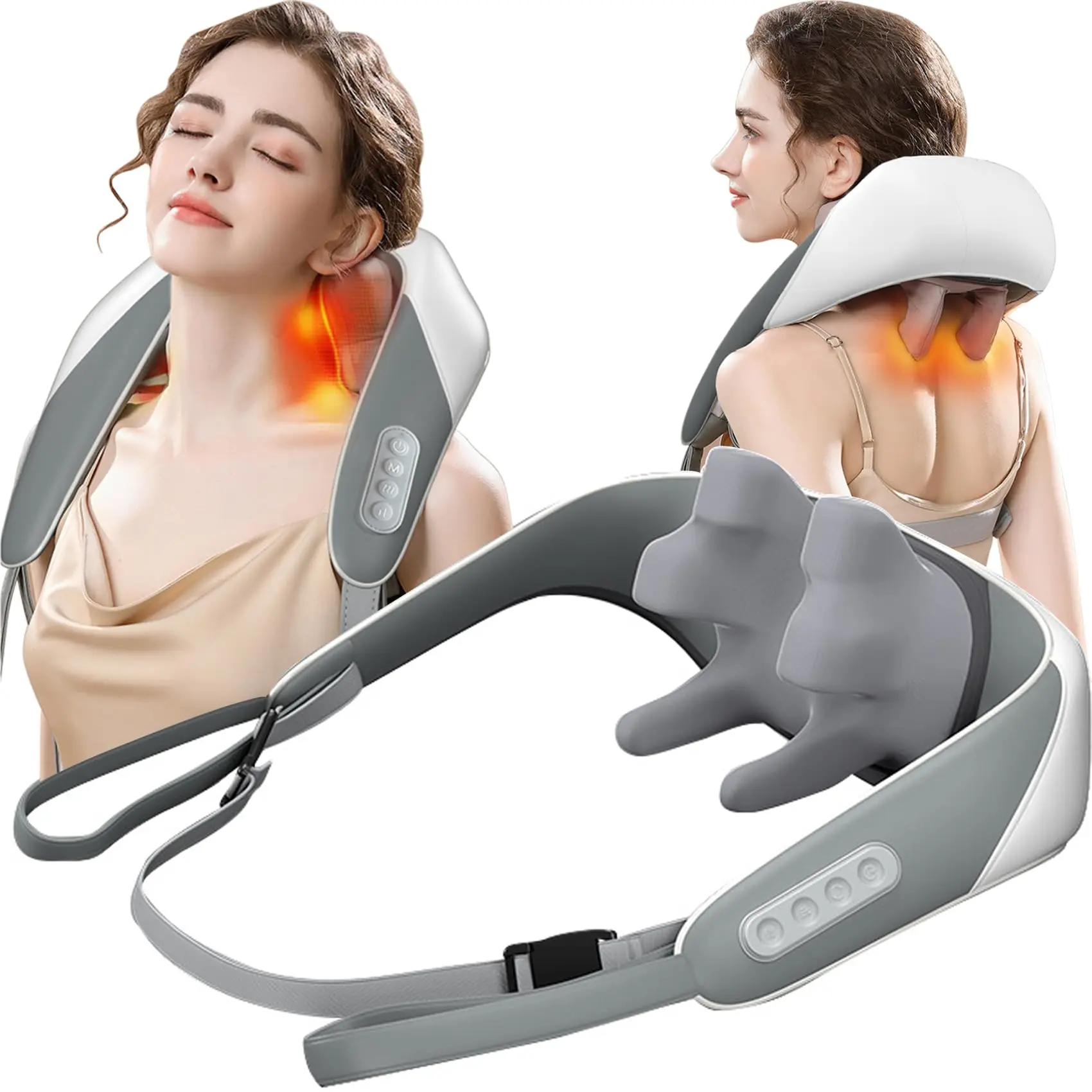 Shiatsu Back Neck Shoulder Massager Simulate Human Hand Grasping and  Kneading Pain Relief Deep Tissue Heating Neck Massageador