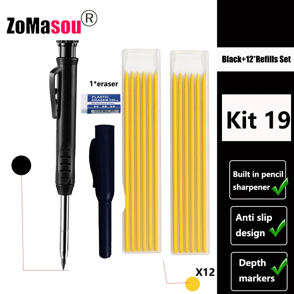 Premium Carpenter's Mechanical Pencil with Deep Hole Marker and Sharpener