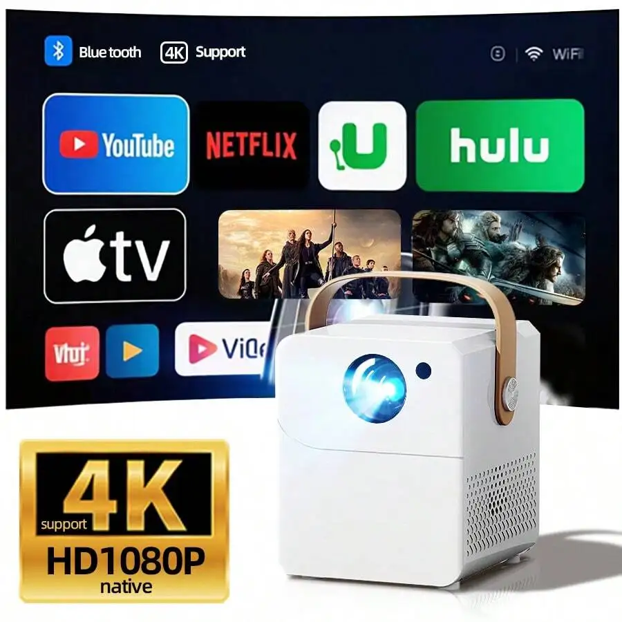 4K Home Theater Projector, Built-In WiFi, Screen Mirroring From Phones, No Screen Needed.Suitable For Bedroom, Student.Built-In Android System, Speaker.Fast Local Shipping.Gifts For Mother's Day, Father's Day, And Children's Day, Valentine's Day.