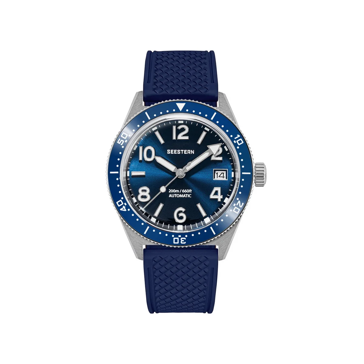 Seestern S434 Automatique Acier Argenté Bleu Doré Saphir Date Montre